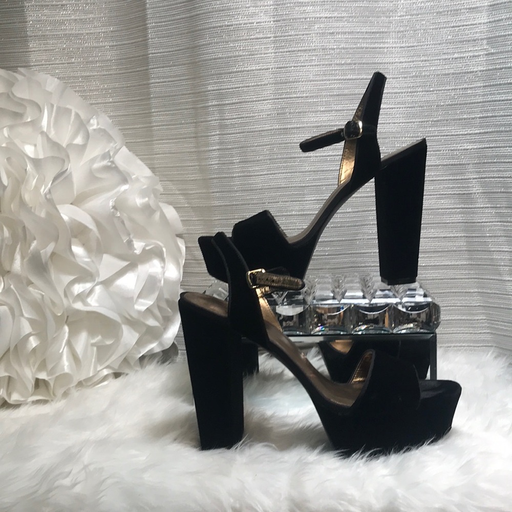 Nine West Black Velvet Platform Heels